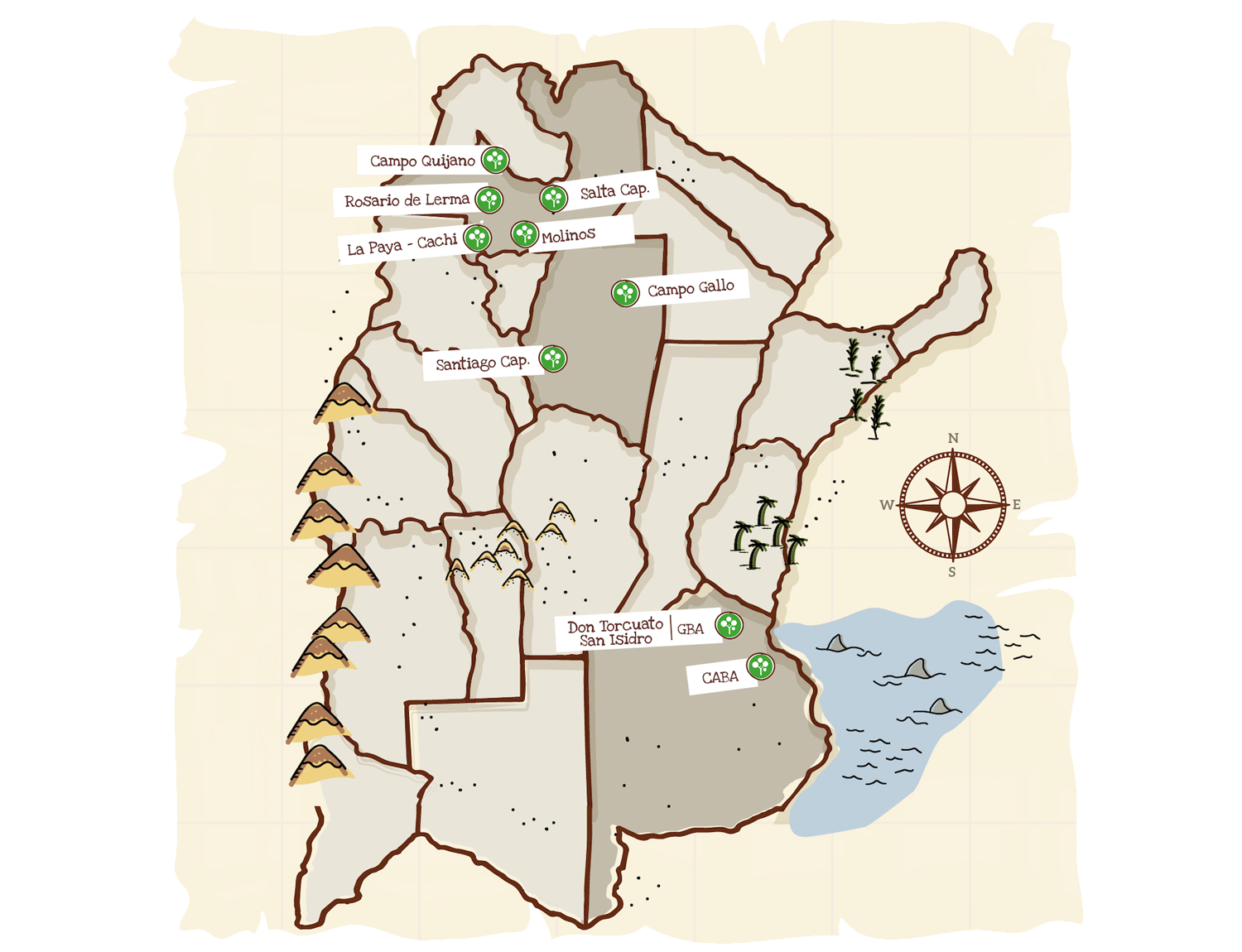 Mapa de las sedes de la Fundación GDM en Argentina