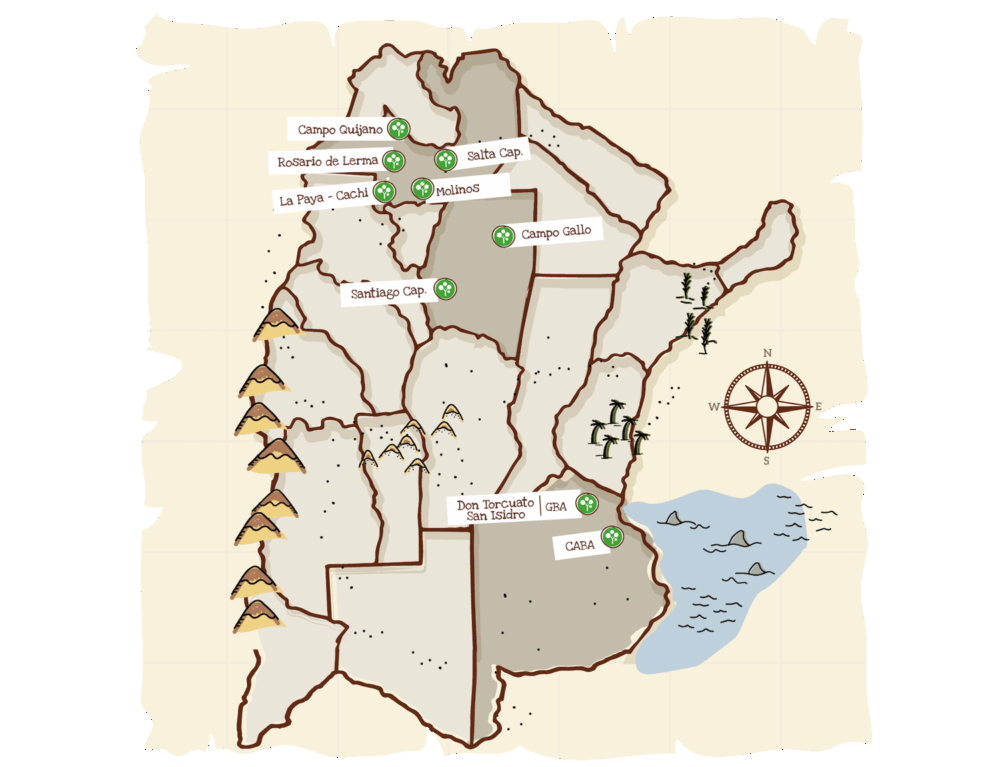 Mapa de las sedes de la Fundación GDM en Argentina