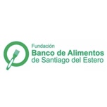Logotipo de la Fundación Banco de Alimentos de Santiago del Estero con texto verde y un ícono circular con un tenedor.